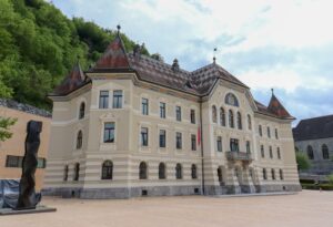 Historic Vaduz government building with classic architecture in Liechtenstein.