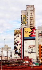 A striking display of pop art graffiti on a building in São Paulo, Brazil.